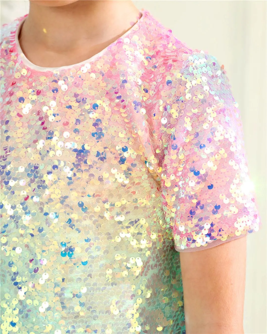 2Bunnies Girls' Ombre Sequin Short Sleeve Dress