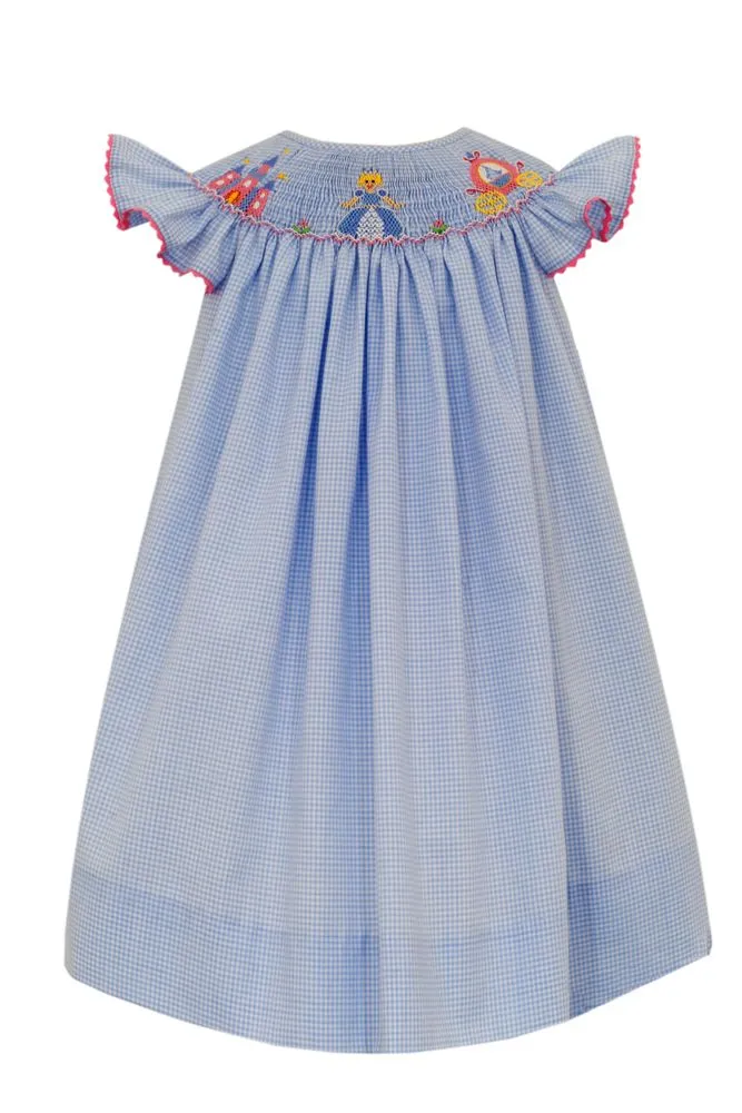 Anavini - Smocked Bishop Dress - Blue Gingham - Cinderella