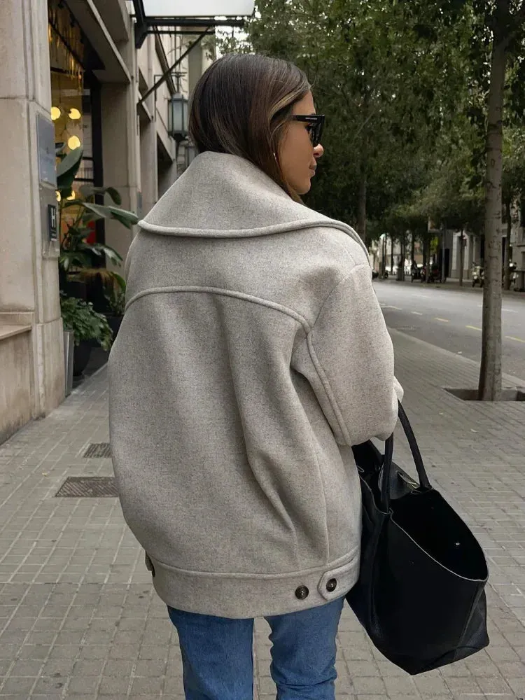 Back To School Joskaa Fashion Double Breasted Classic Women's Woolen Jacket Flip Collar Casual Long Sleeved Pocket Coats Ladies New Commute Outerwear