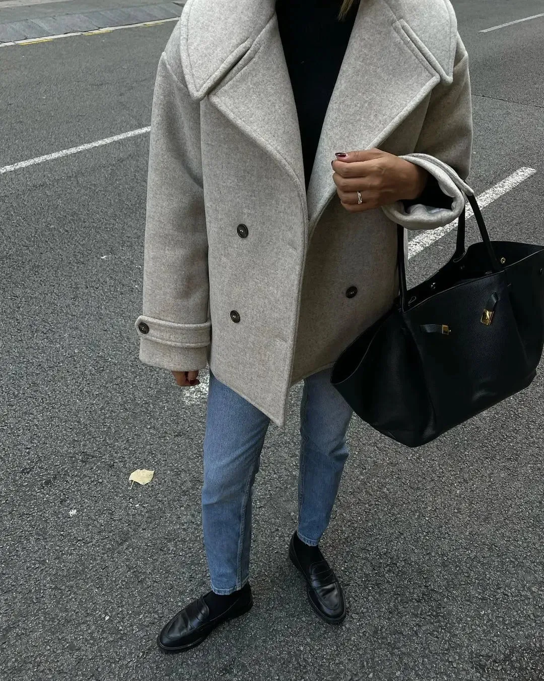 Back To School Joskaa Fashion Double Breasted Classic Women's Woolen Jacket Flip Collar Casual Long Sleeved Pocket Coats Ladies New Commute Outerwear