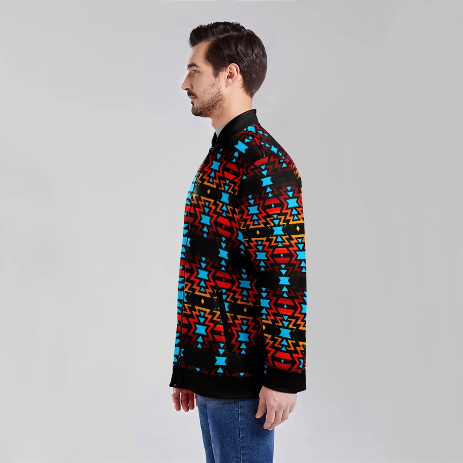Black Fire and Sky Zippered Collared Lightweight Jacket
