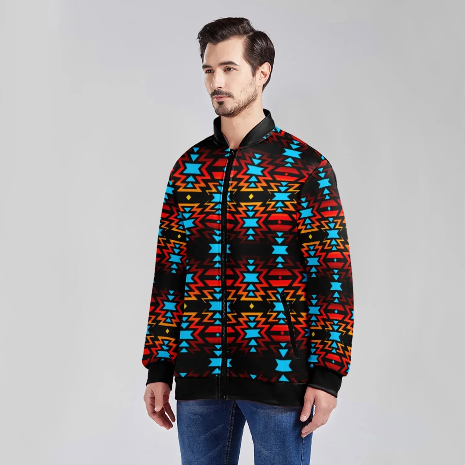 Black Fire and Sky Zippered Collared Lightweight Jacket