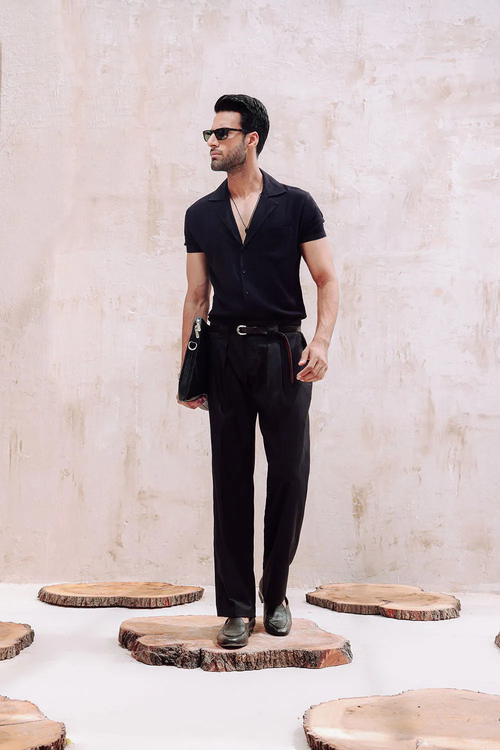 Black Wide Fit Portobello Trousers