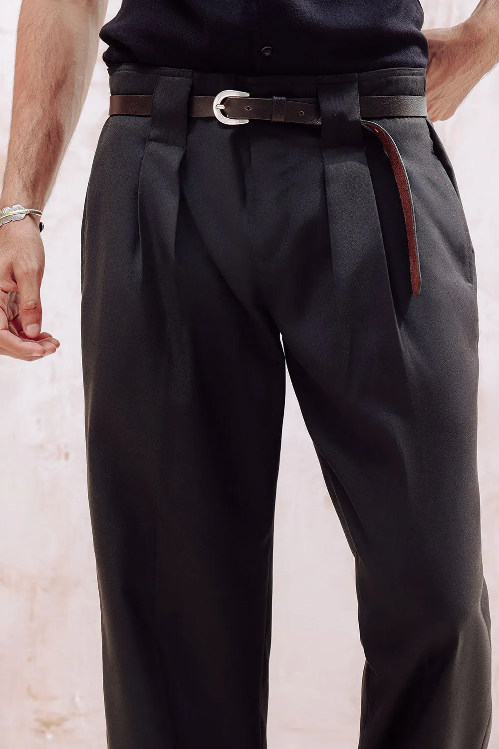 Black Wide Fit Portobello Trousers