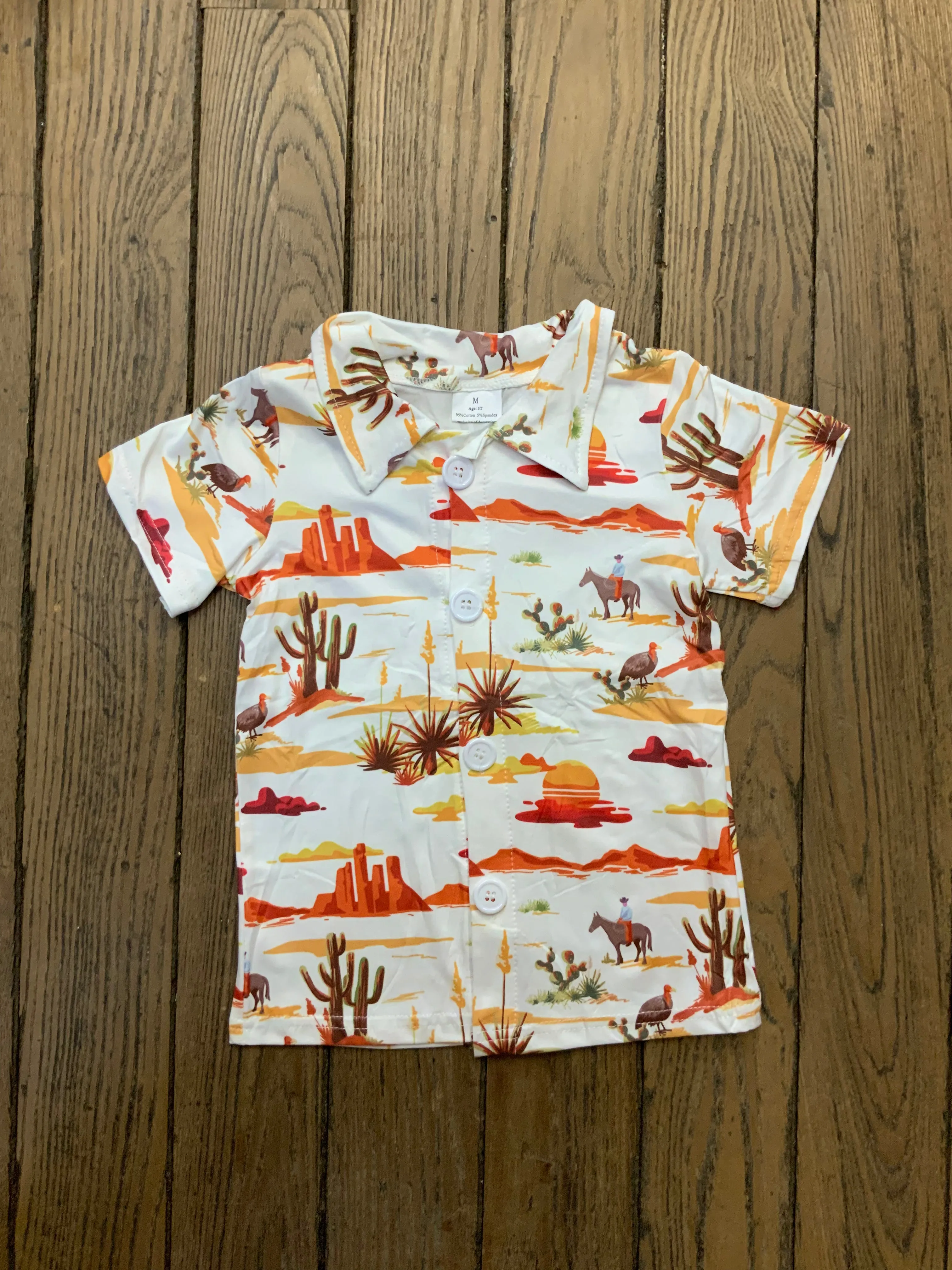 Boy's Short Sleeve Cactus Western Button Up Shirt BT0015