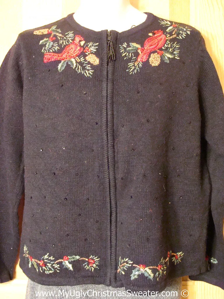 Cheap Tacky Christmas Sweater with Red Cardinals and Ivy (f1296)