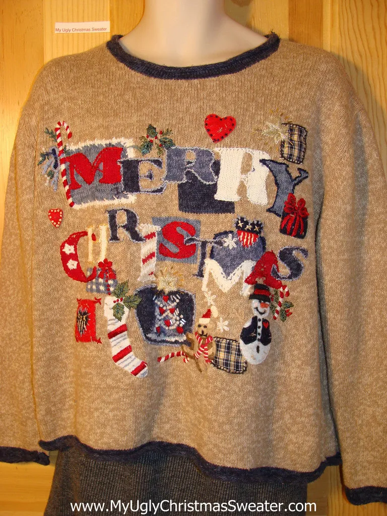 Crafty Tacky Ugly Christmas Sweater "MERRY CHRISTMAS" (f752)