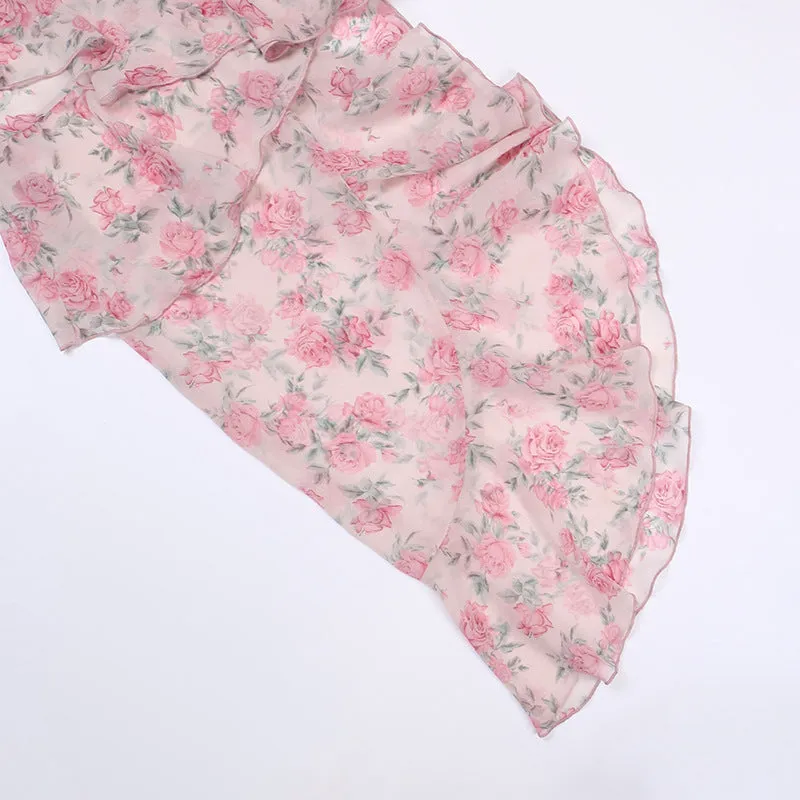 deanwangkt  Floral Print Spaghetti Strap Dresses Mini Women Sexy Backless Halter Neck Spring Summer Ruffle Casual Beach Dress