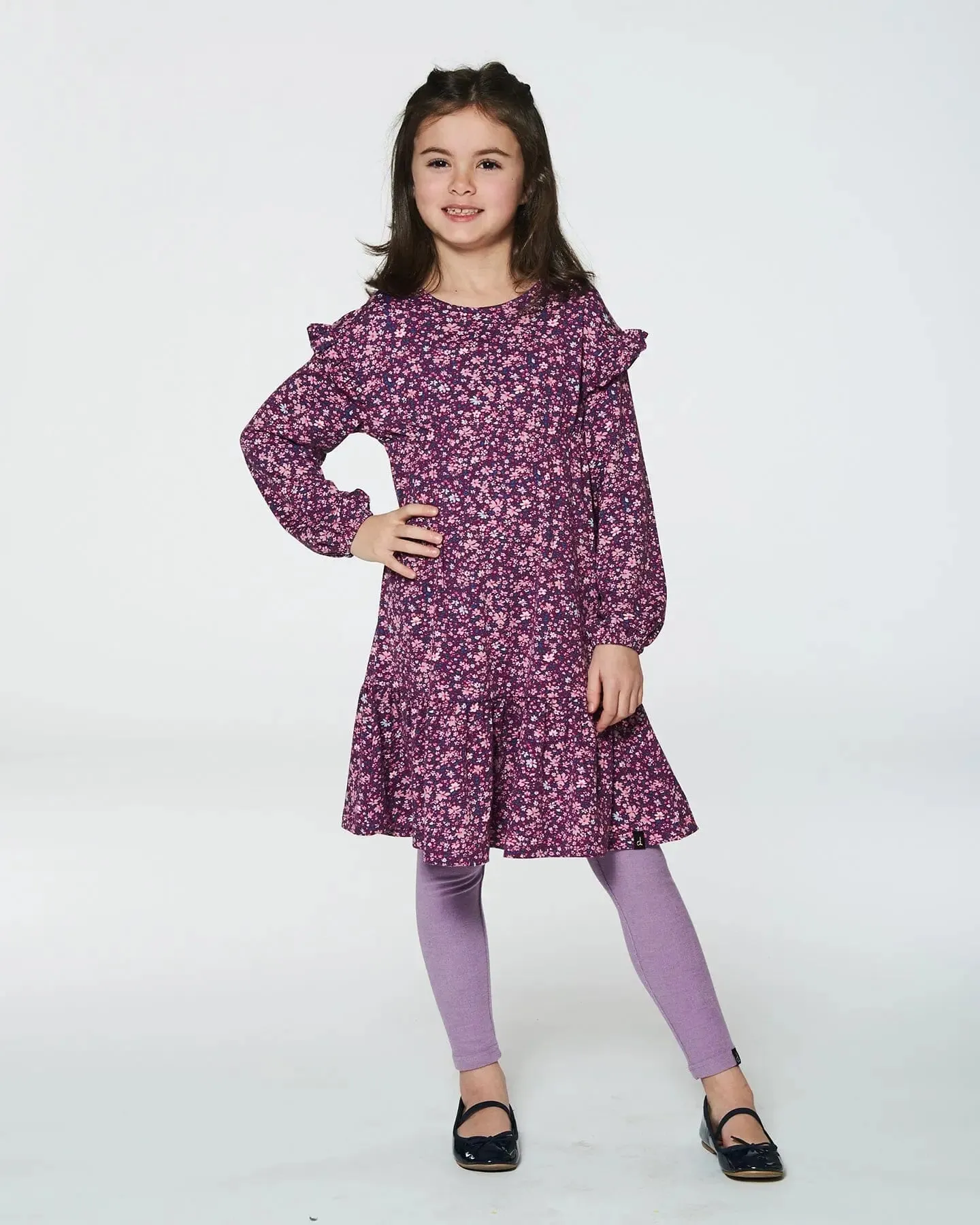 Dress With Frills Burgundy Printed Little Flowers