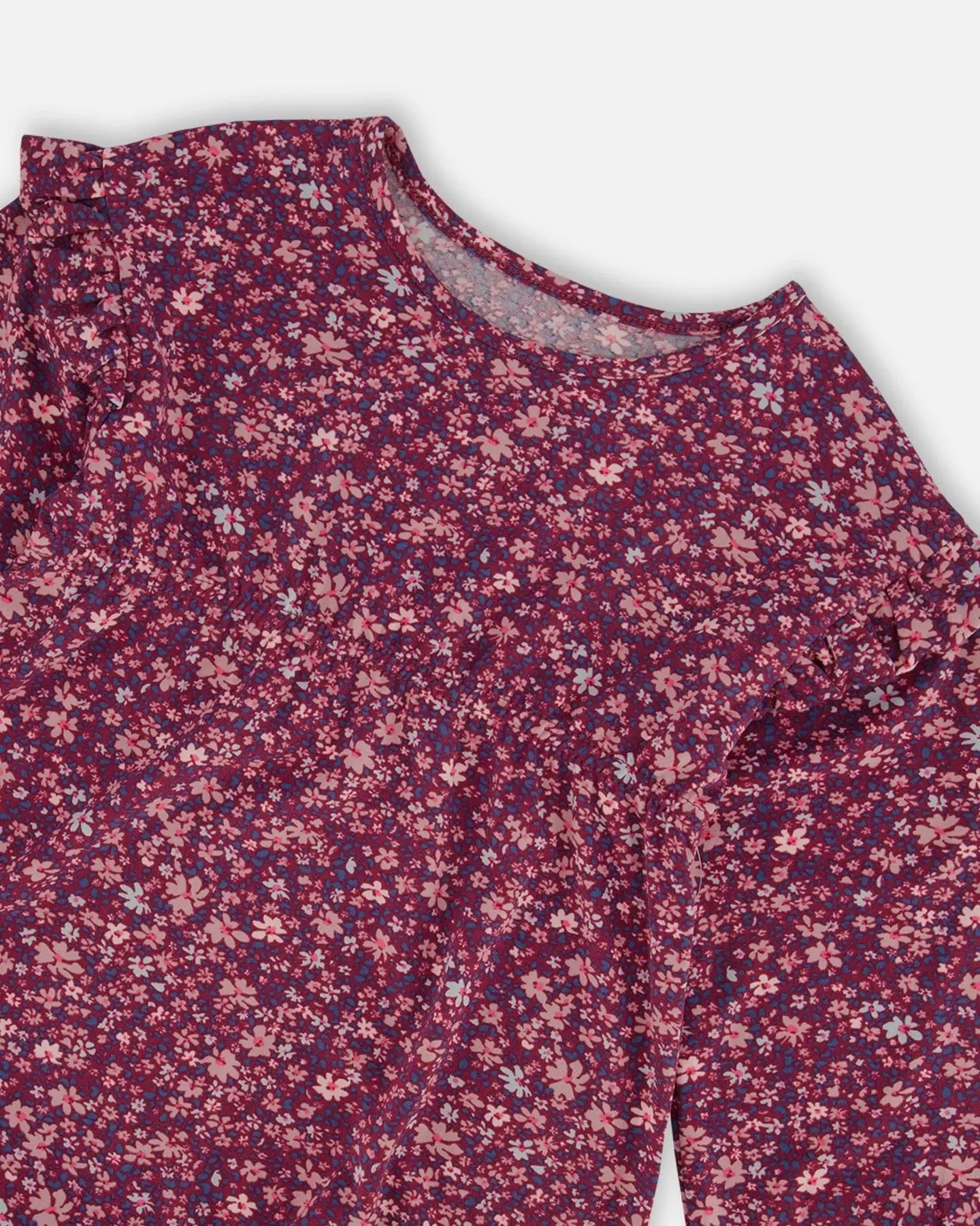 Dress With Frills Burgundy Printed Little Flowers
