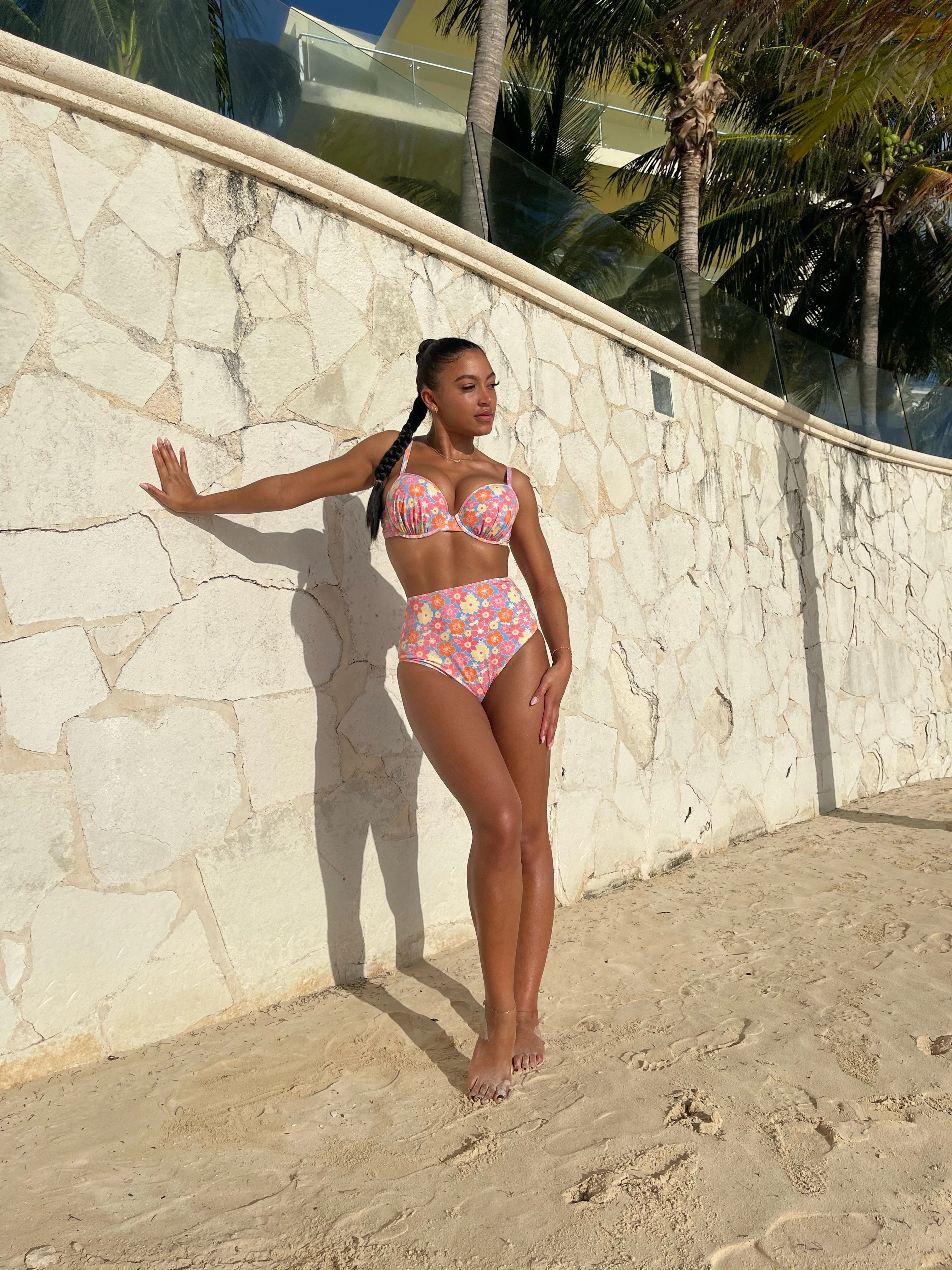 Floral High Waisted Bikini Bottom