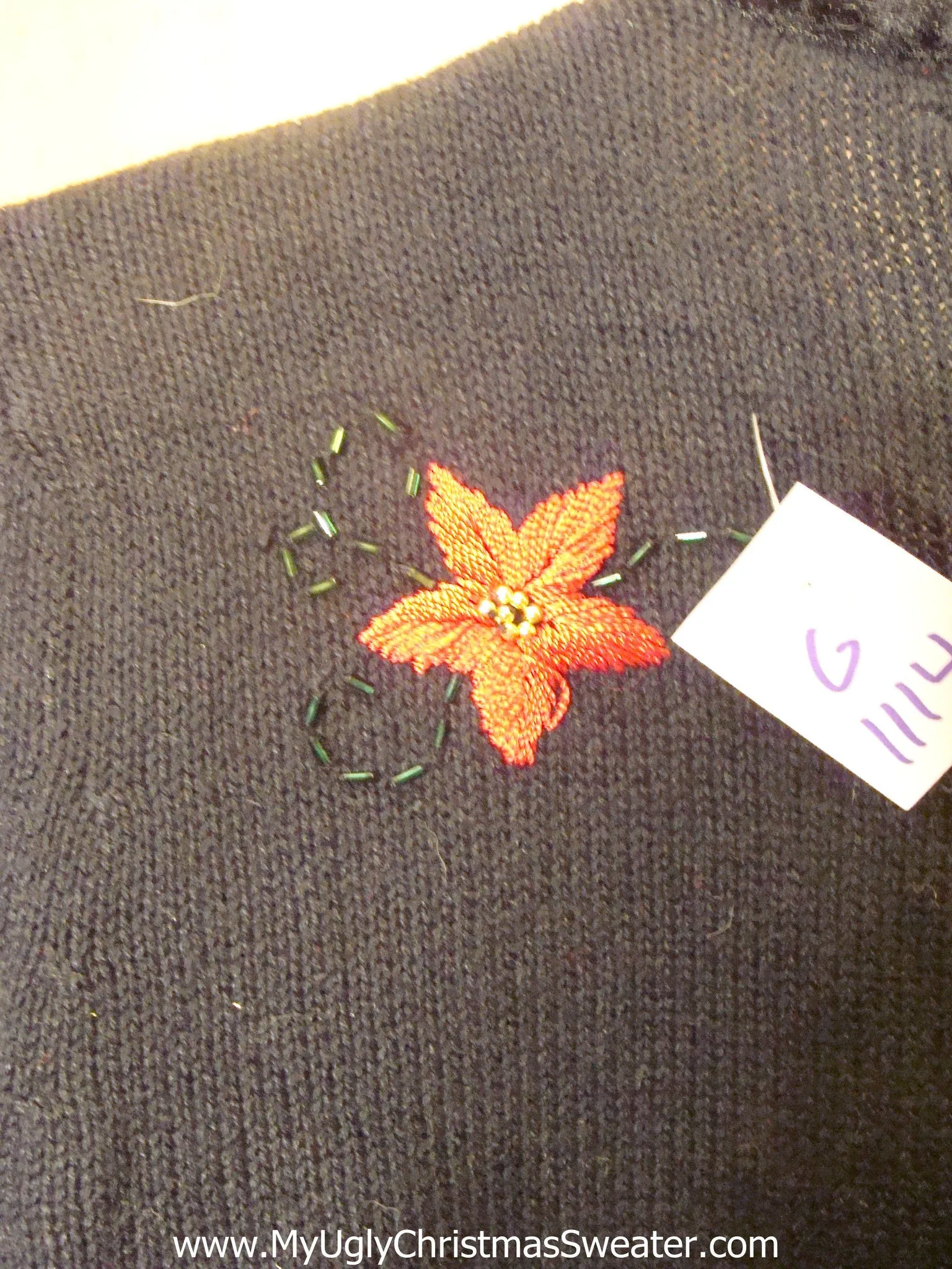 Funny Christmas Sweater with Lights Red Poinsettias
