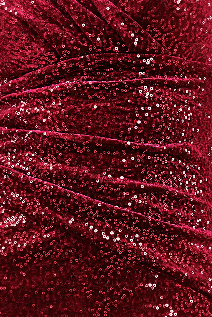 Goddiva Sequin & Velvet Bardot Midi Dress - Wine