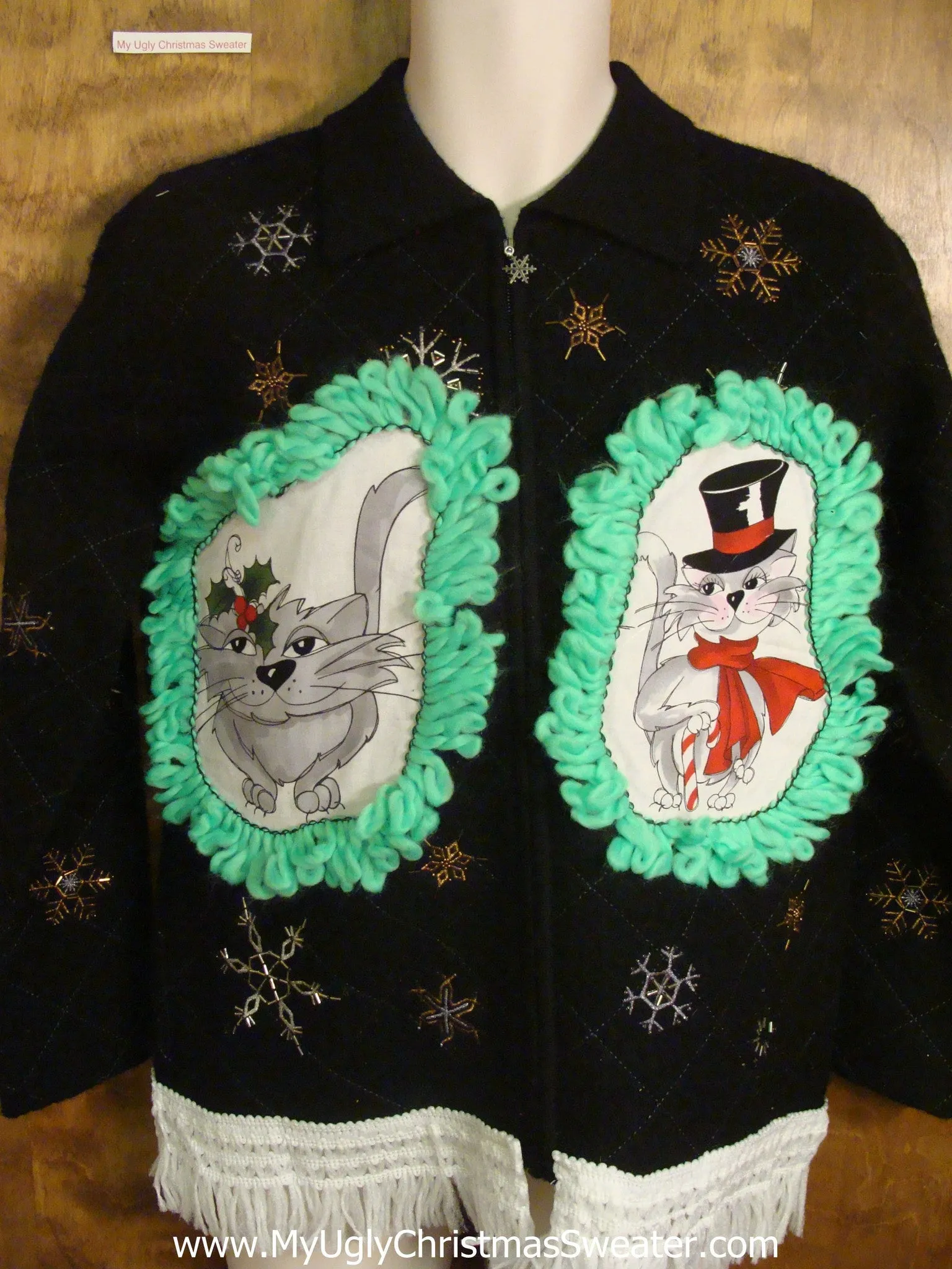 Gold and Silver Snowflakes Cat Christmas Sweater