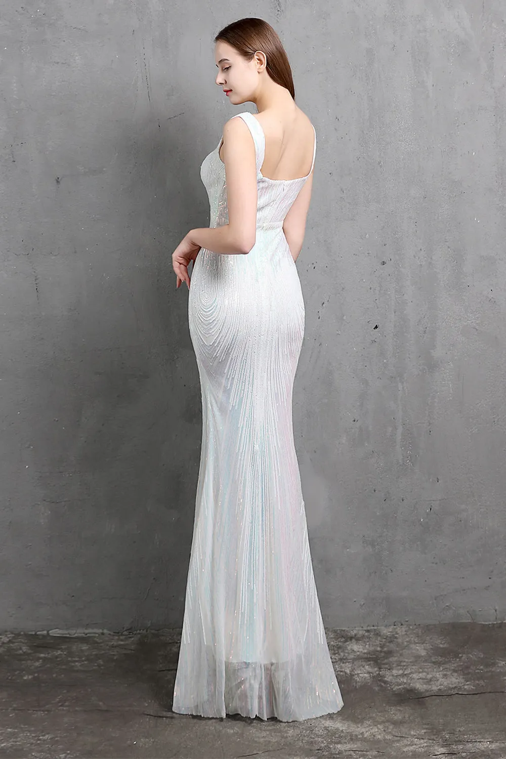Gold Mermaid Sequin V Neck Prom Dress