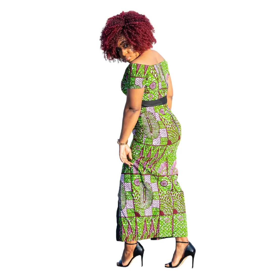 Green Off Shoulder Center Split Dress