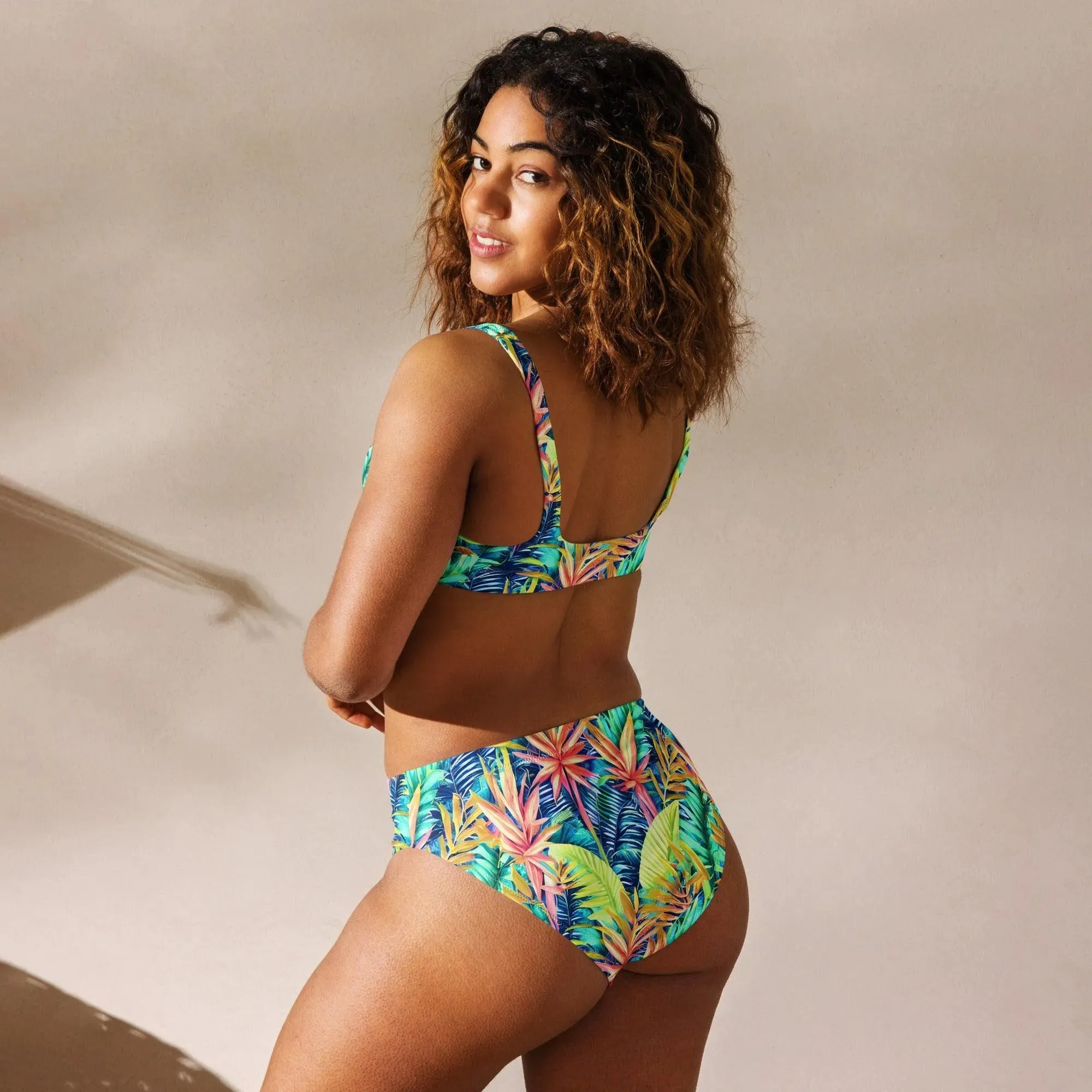 Hawaiian Tropical Leaves Recycled High-Waisted Bikini