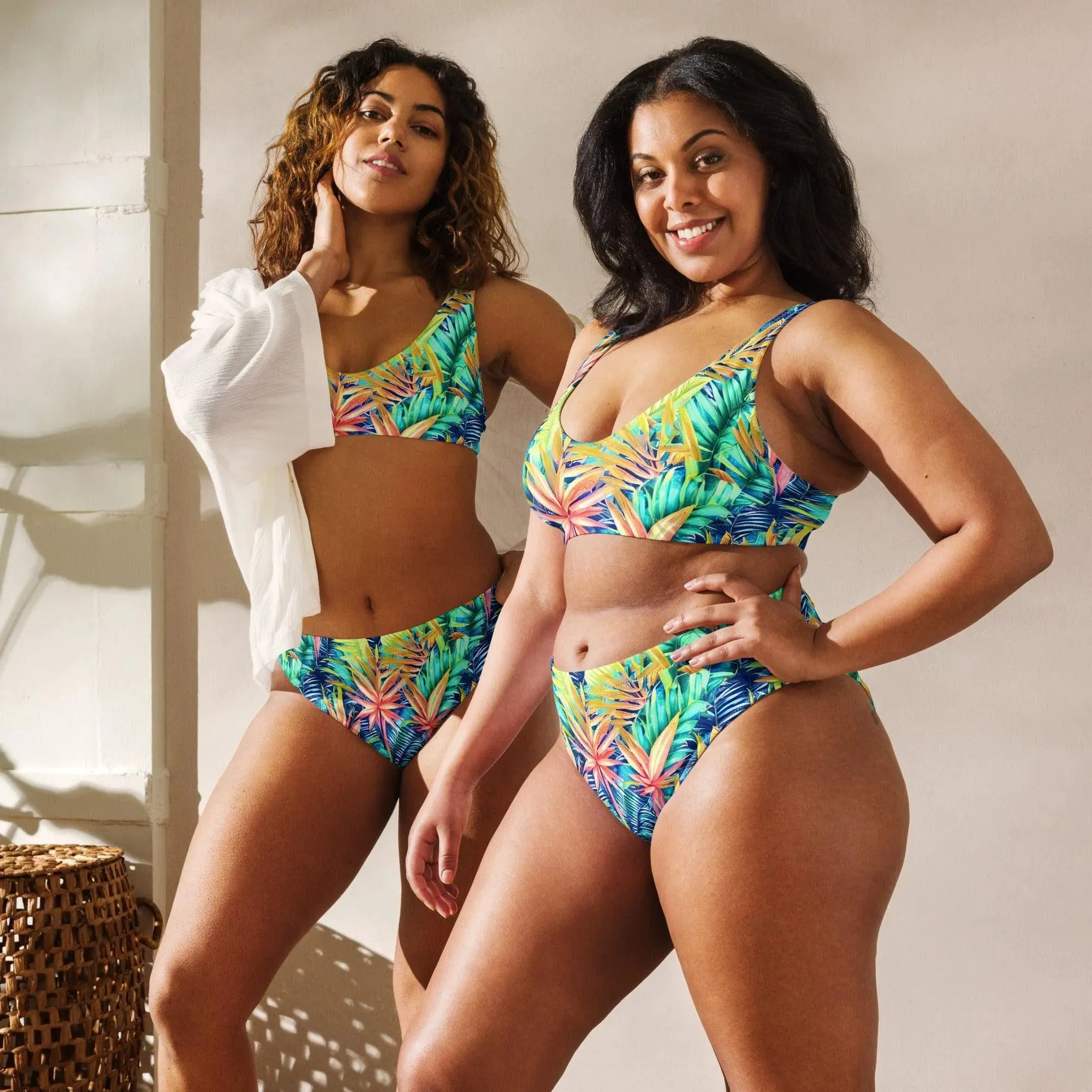 Hawaiian Tropical Leaves Recycled High-Waisted Bikini