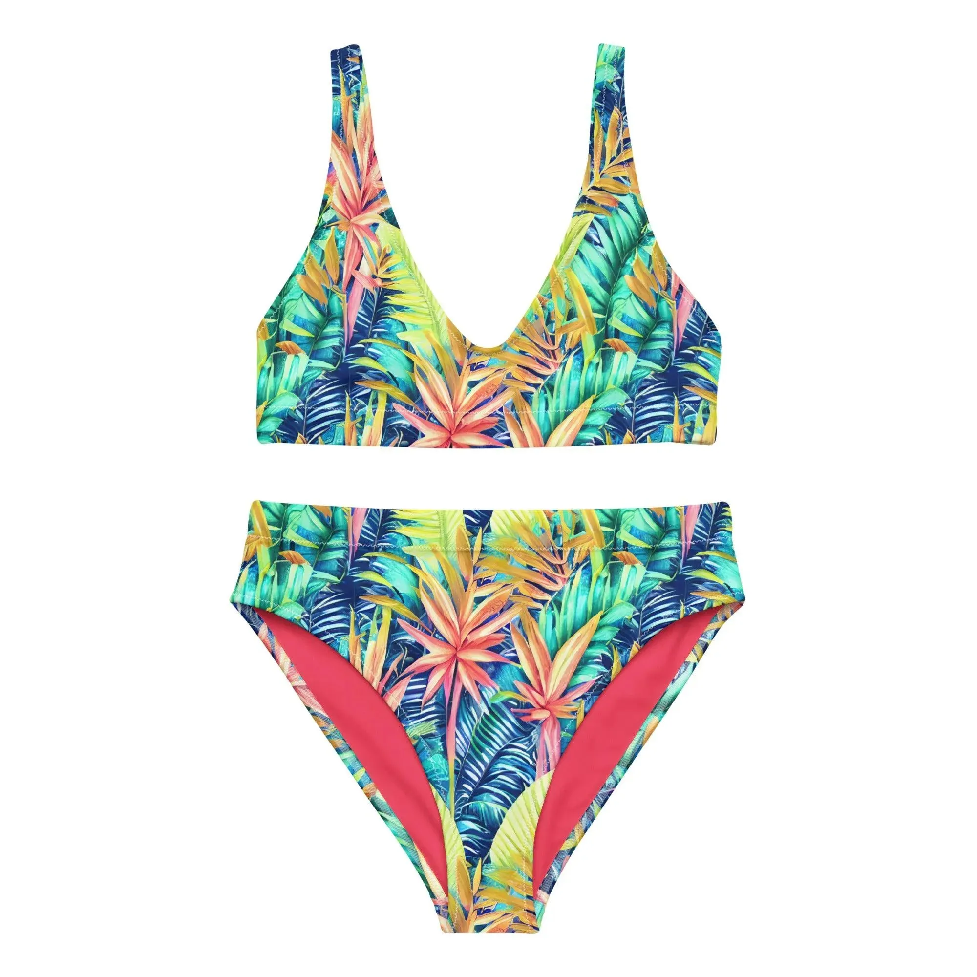 Hawaiian Tropical Leaves Recycled High-Waisted Bikini