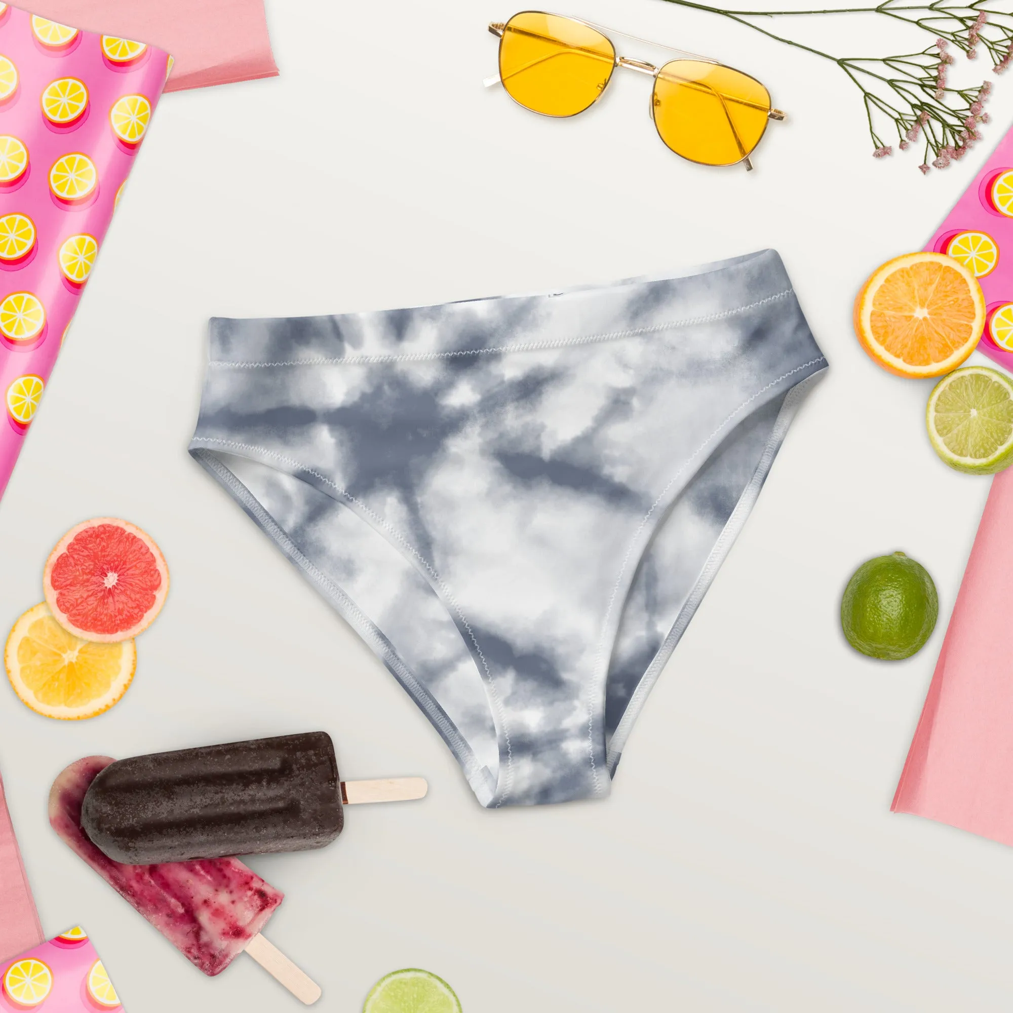 High Waisted Bikini Bottom - Gray Tie Dye (Glamourange Cheeky High Waisted Bikini Bottom With Graphics)