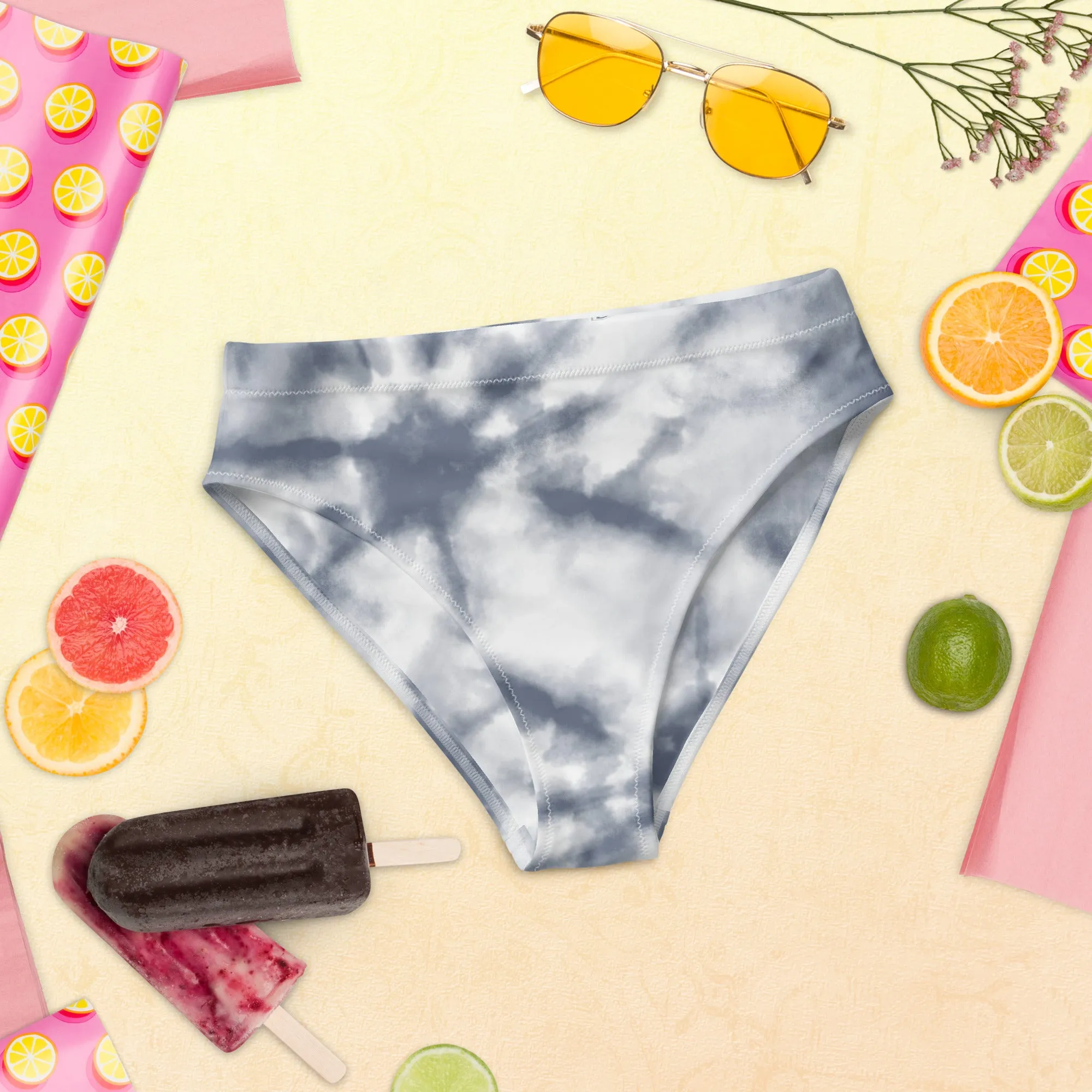 High Waisted Bikini Bottom - Gray Tie Dye (Glamourange Cheeky High Waisted Bikini Bottom With Graphics)