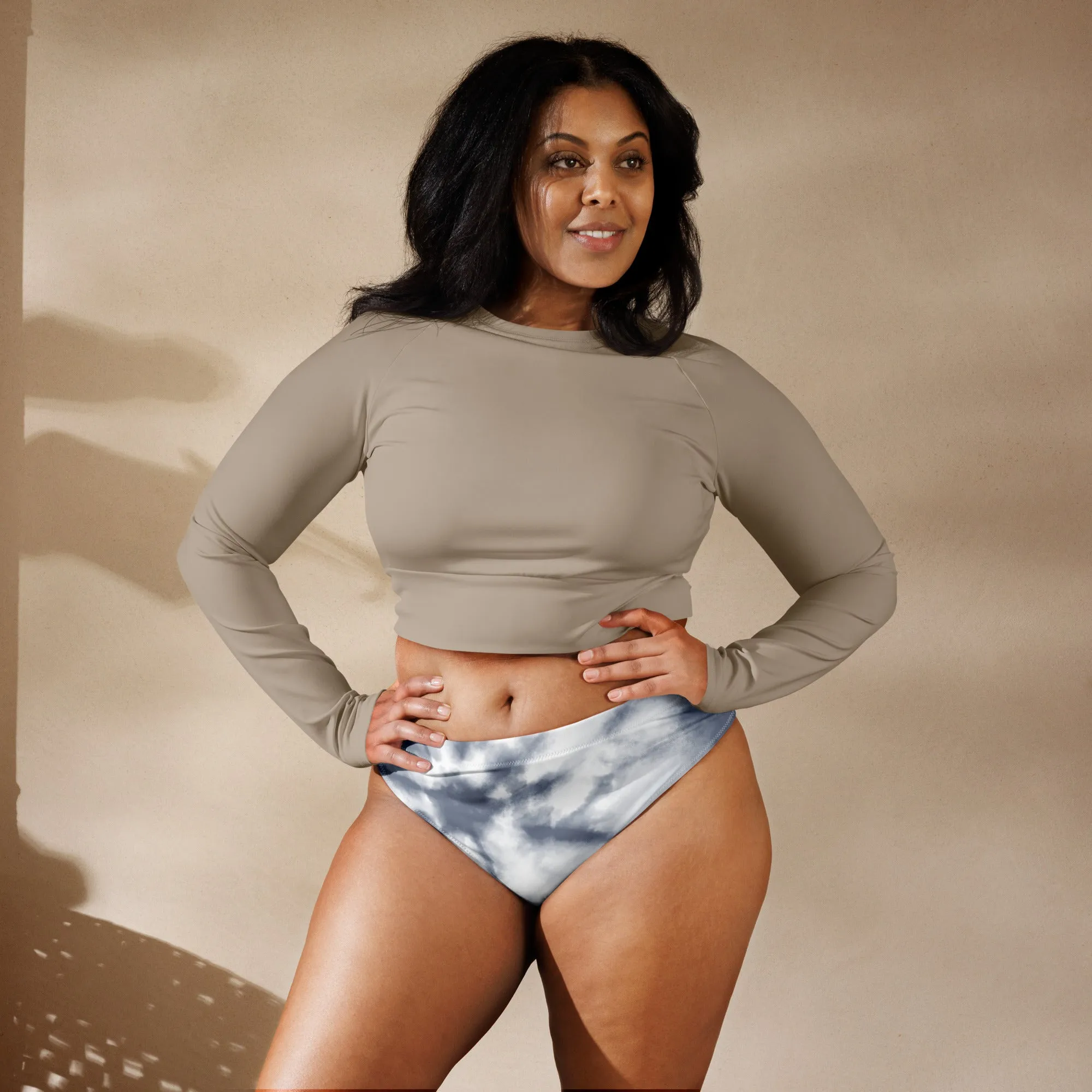 High Waisted Bikini Bottom - Gray Tie Dye (Glamourange Cheeky High Waisted Bikini Bottom With Graphics)