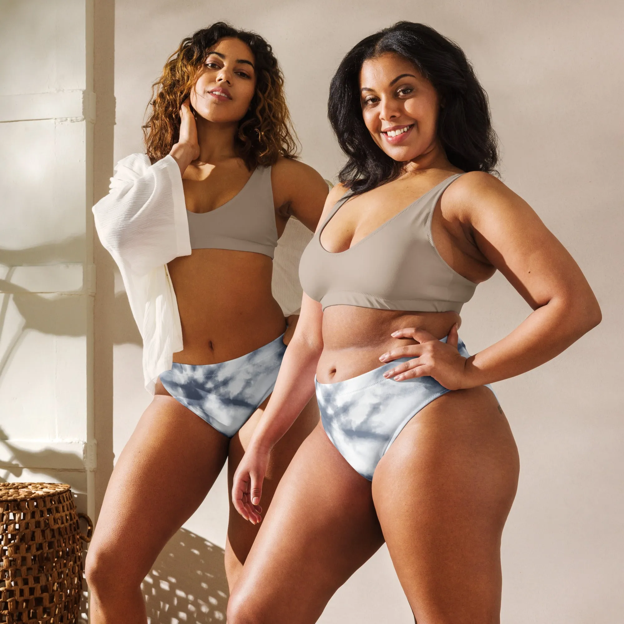High Waisted Bikini Bottom - Gray Tie Dye (Glamourange Cheeky High Waisted Bikini Bottom With Graphics)