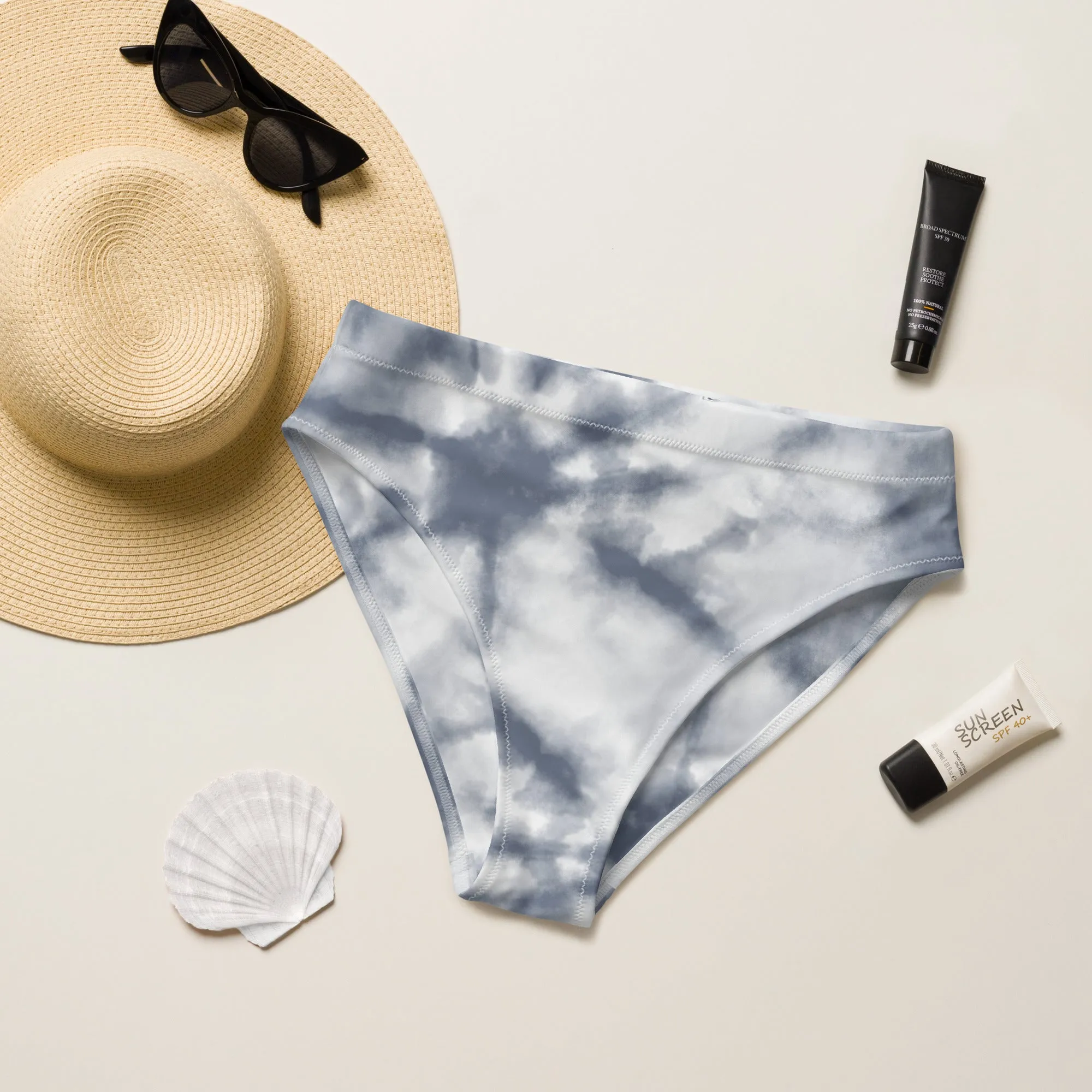 High Waisted Bikini Bottom - Gray Tie Dye (Glamourange Cheeky High Waisted Bikini Bottom With Graphics)