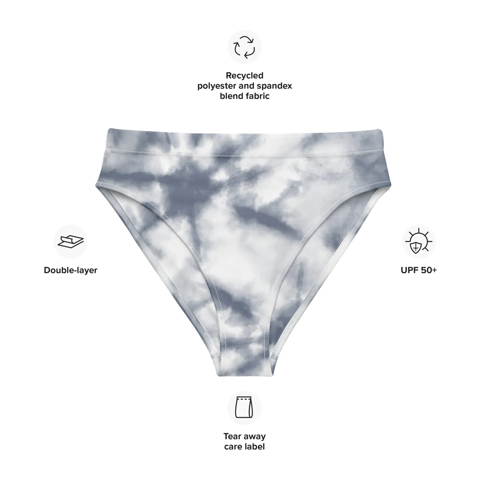 High Waisted Bikini Bottom - Gray Tie Dye (Glamourange Cheeky High Waisted Bikini Bottom With Graphics)