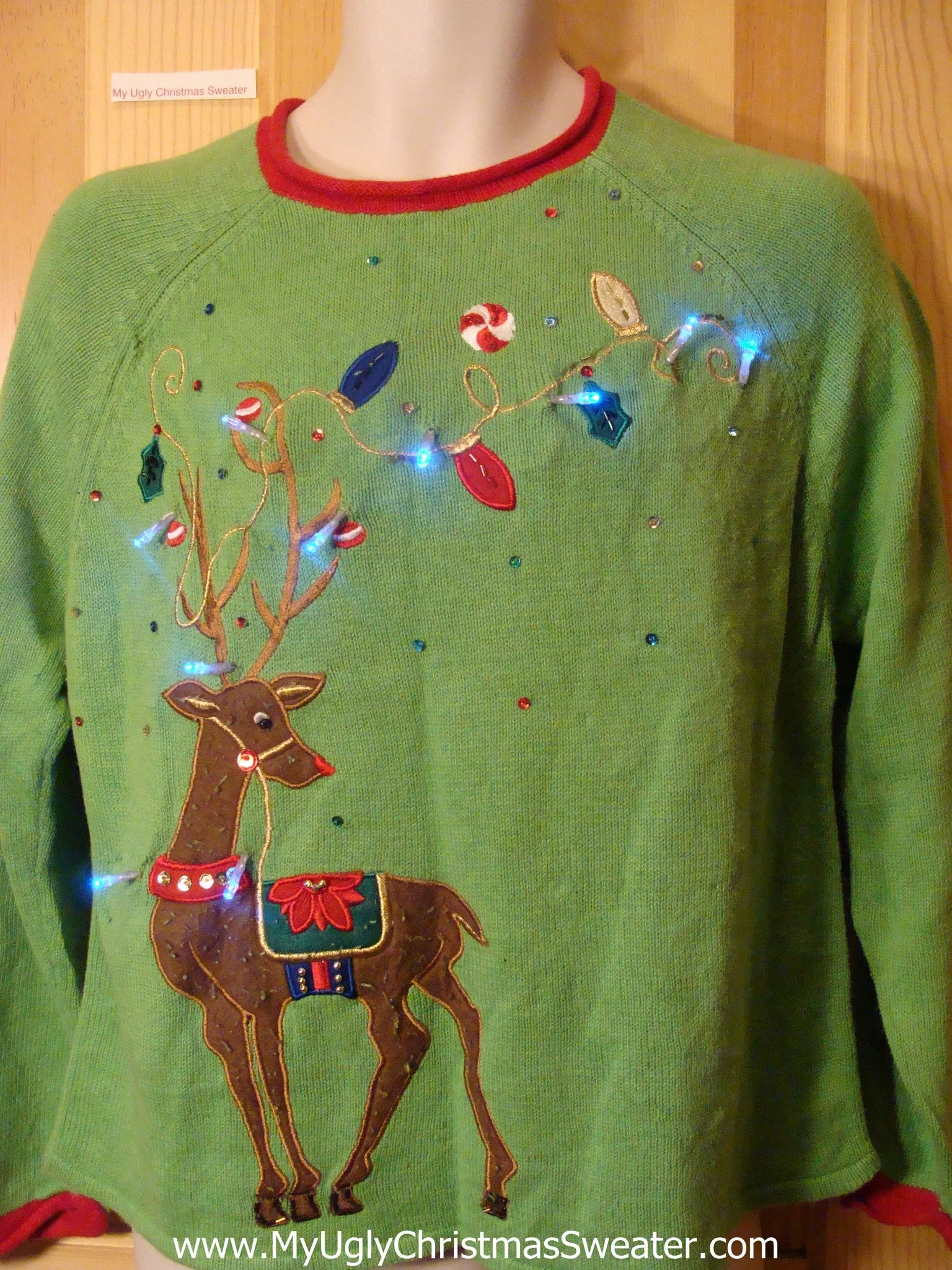 Light Up Ugly Xmas Sweater Pullover Festive Reindeer