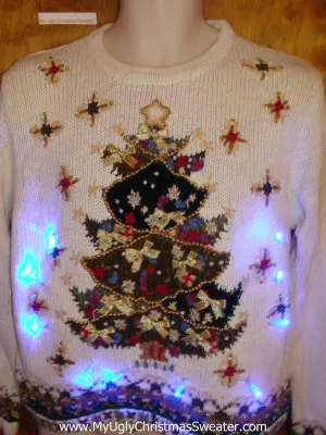 Light Up Ugly Xmas Sweater with Horrible Tree