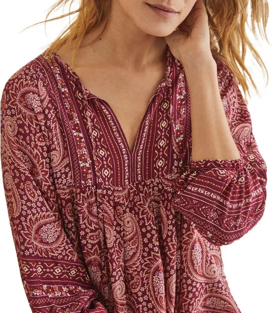 Long Dress with Indian-Inspired Print Maroon
