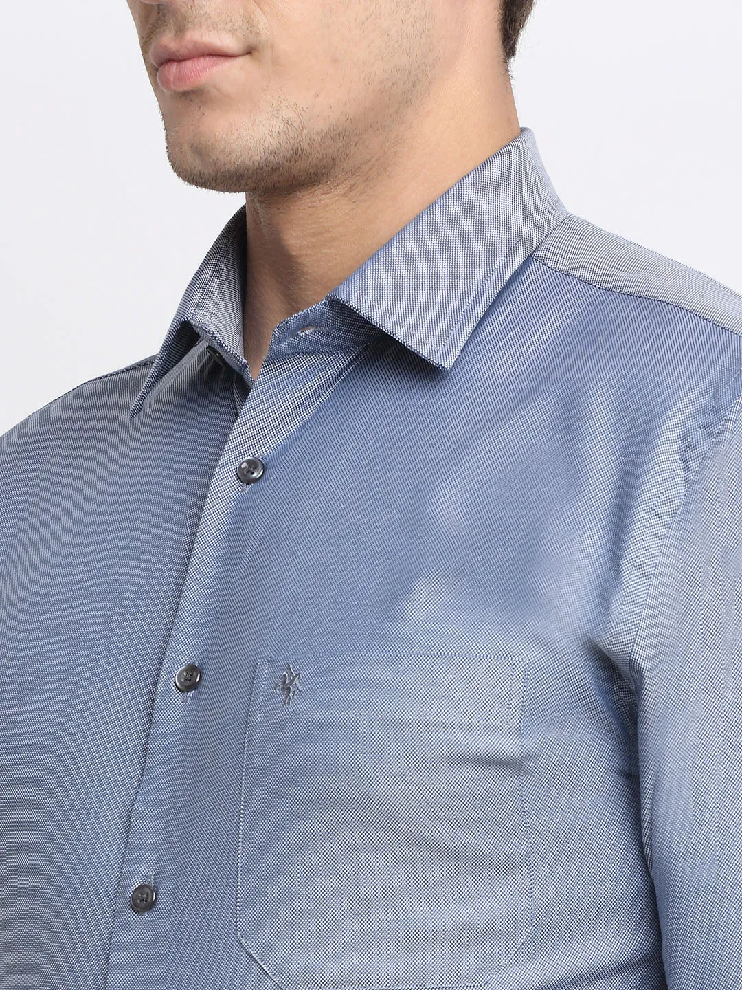 Men's Bluish Grey Formal Self textured Full Sleeve Shirt