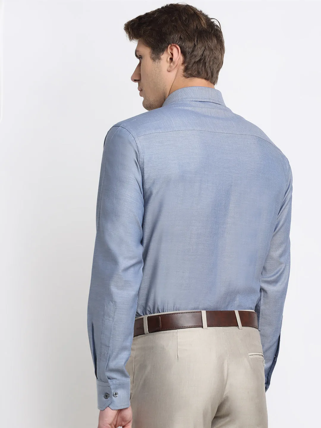 Men's Bluish Grey Formal Self textured Full Sleeve Shirt