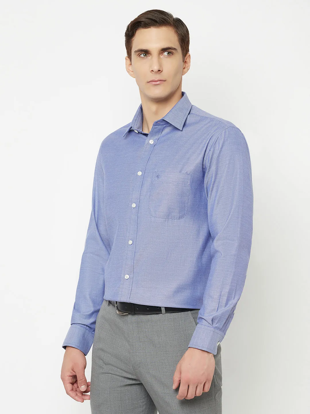 Men's Ink Blue Formal Self Textured Full Sleeve Shirt