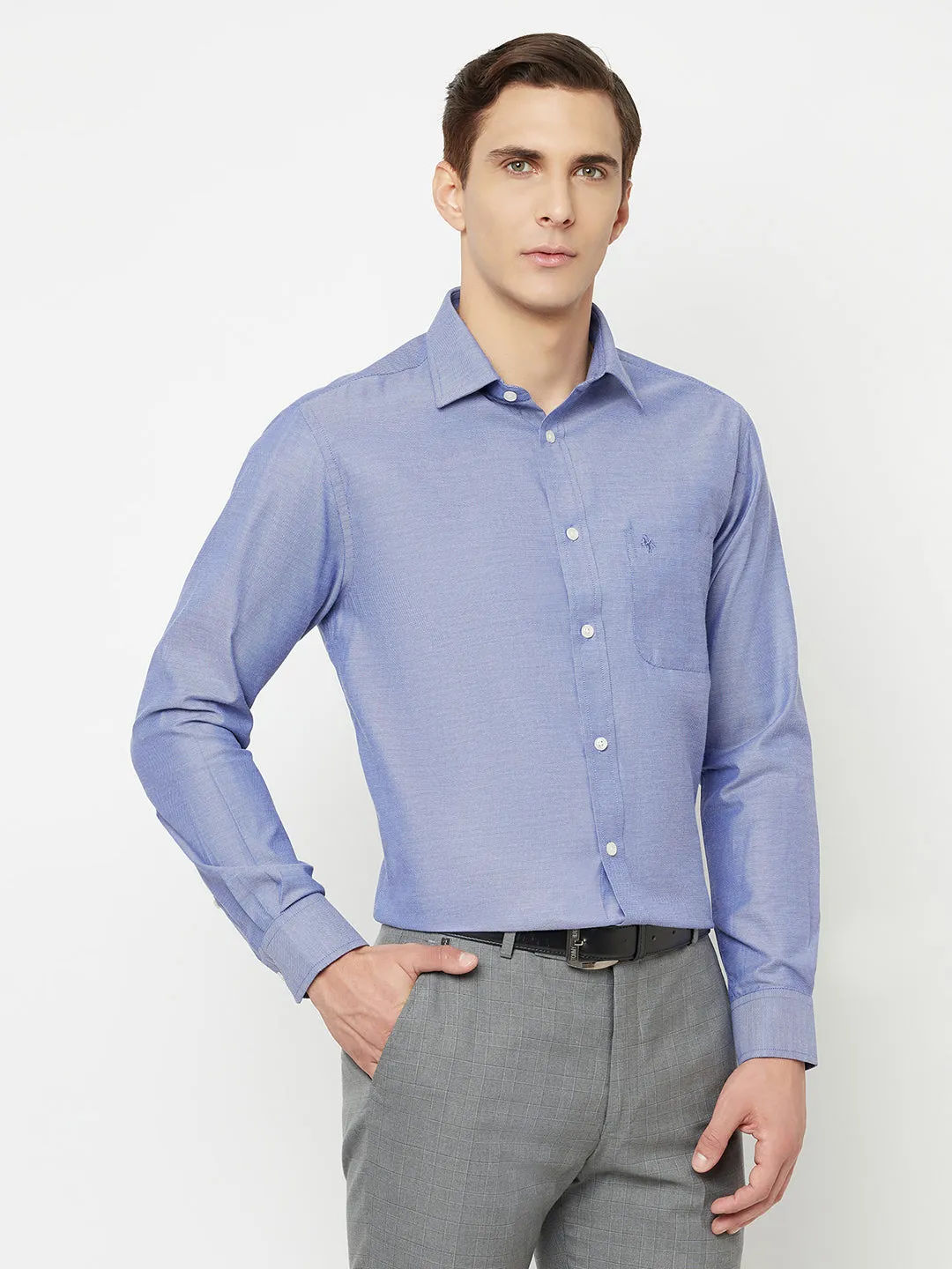 Men's Ink Blue Formal Self Textured Full Sleeve Shirt