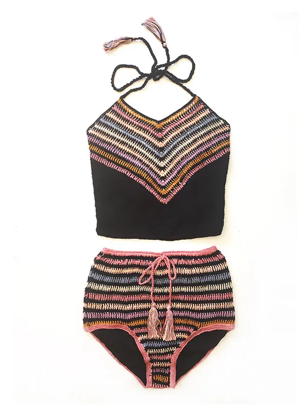 Michelle High Waisted Bikini Bottom - Black