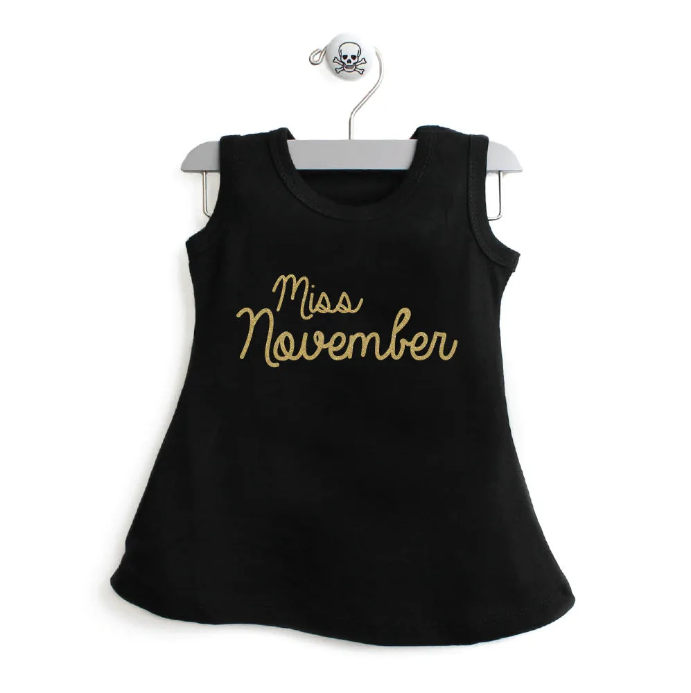 Miss Month A-Line Dress For Baby Girls with Gold Glitter