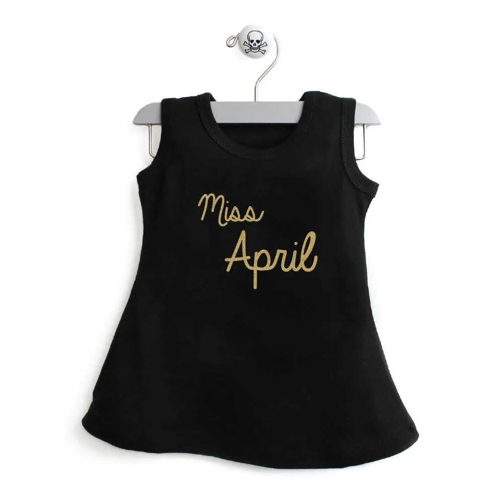 Miss Month A-Line Dress For Baby Girls with Gold Glitter