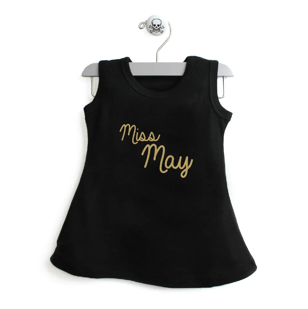 Miss Month A-Line Dress For Baby Girls with Gold Glitter