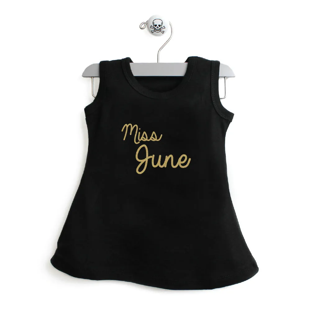 Miss Month A-Line Dress For Baby Girls with Gold Glitter