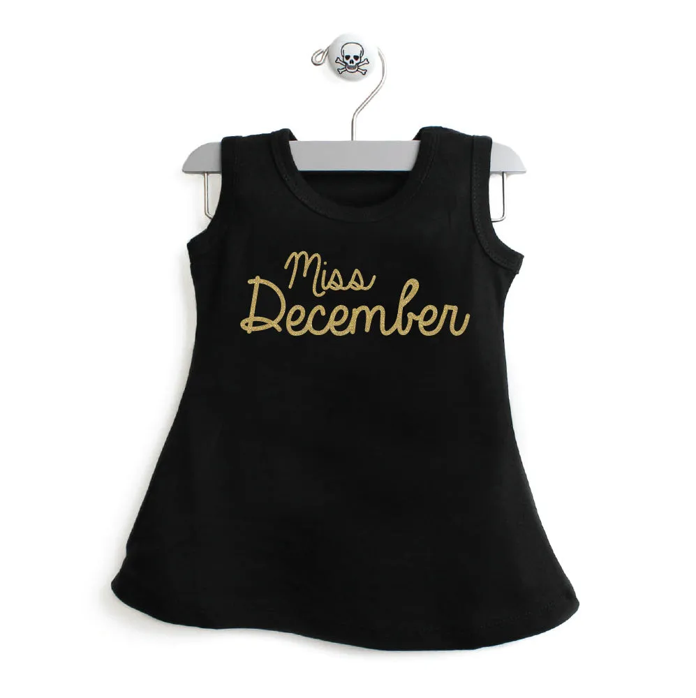 Miss Month A-Line Dress For Baby Girls with Gold Glitter
