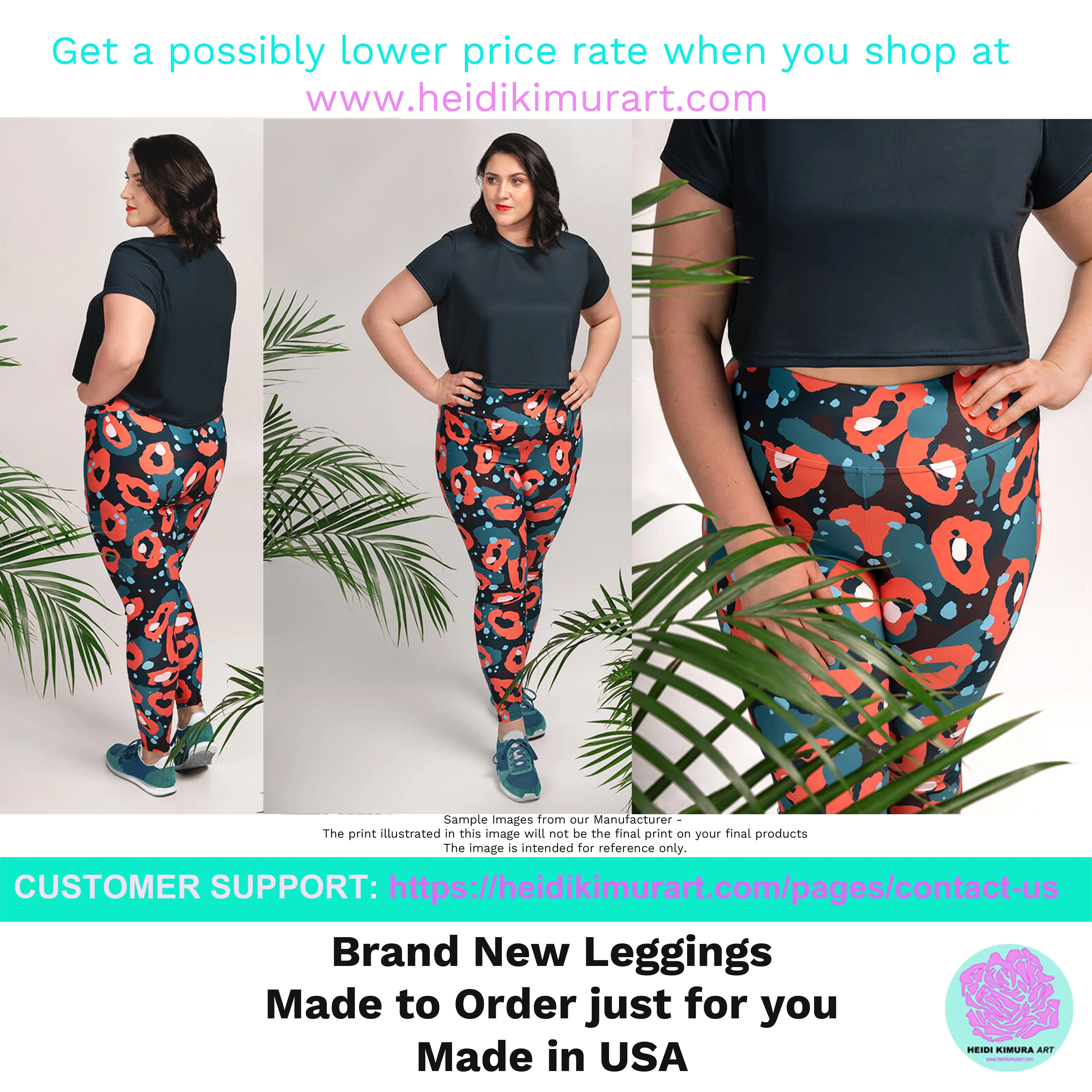 Purple Floral Plus Size Leggings, Abstract Flower Women's Long Yoga Tights-Made in USA/EU