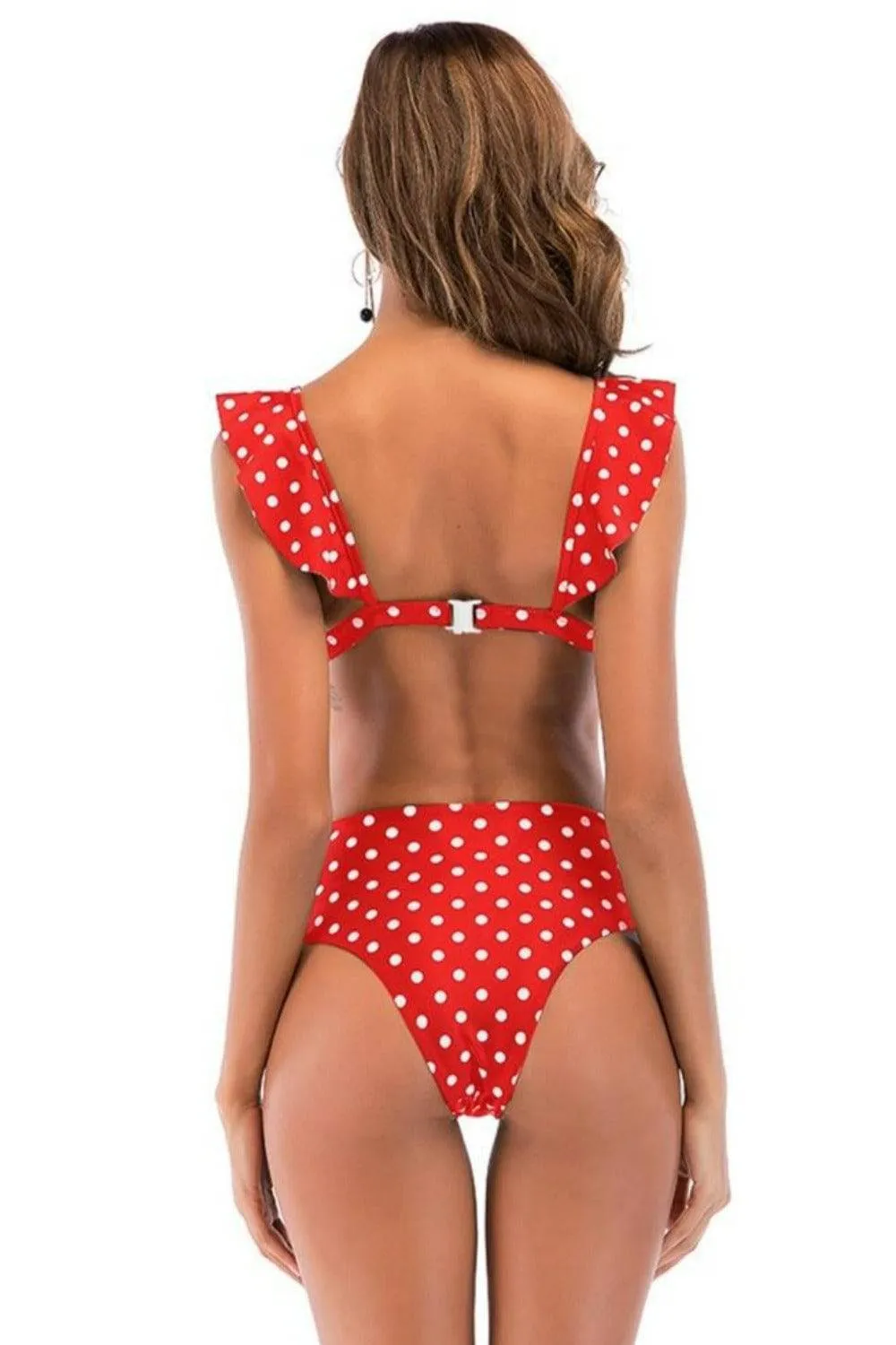 Rachel Polka Dot Ruffle Red High Waisted Bikini
