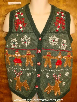 Reindeer and Gingerbread Men Horrible Christmas Sweater Vest