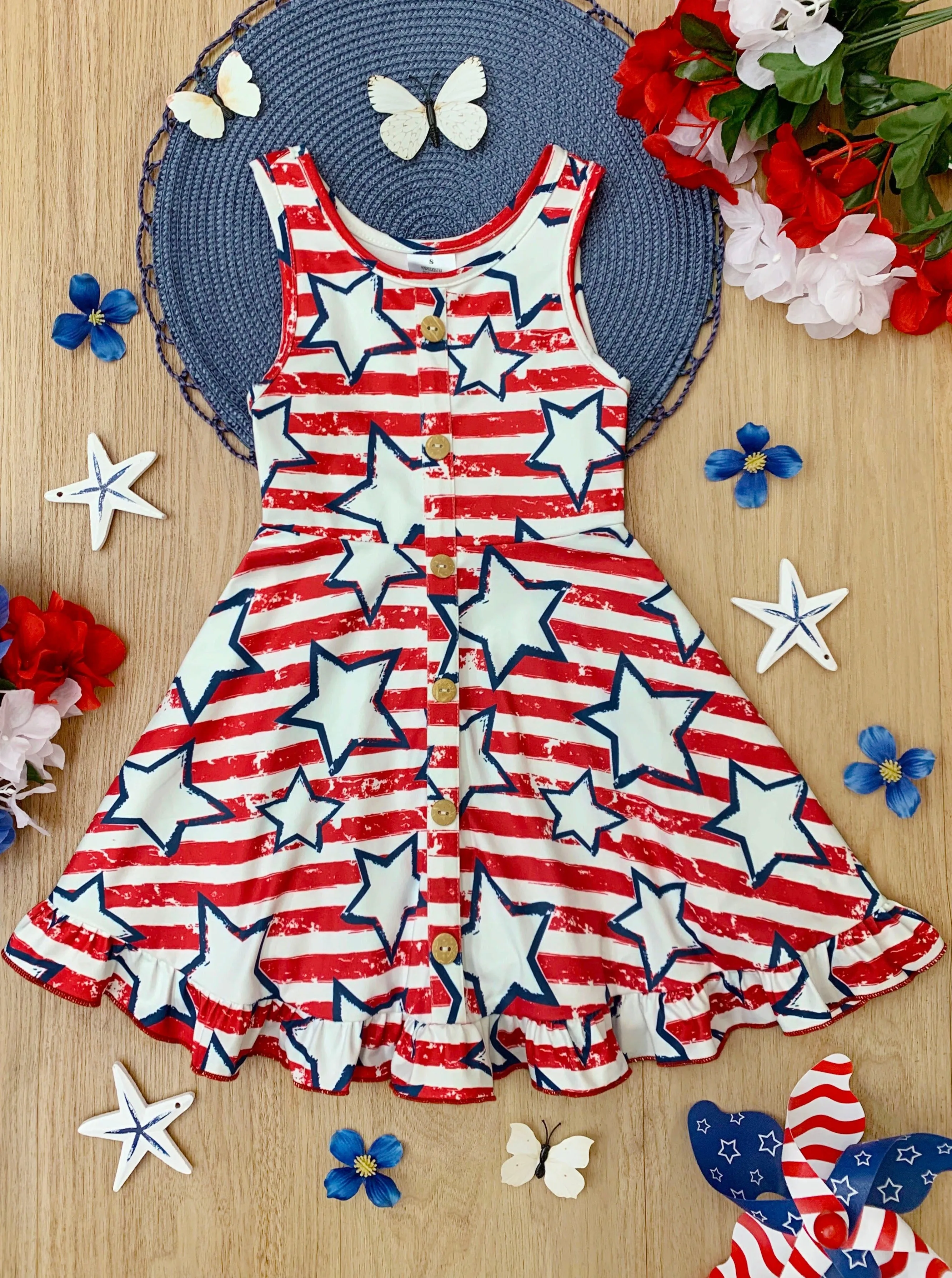 She Loves Stars and Stripes Ruffle Hem Sundress