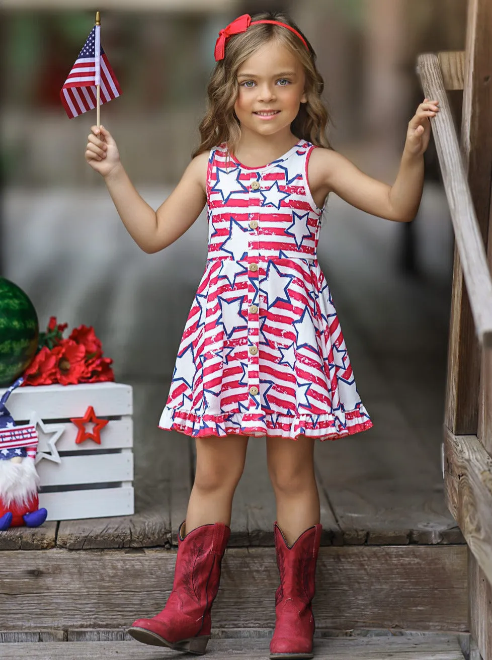 She Loves Stars and Stripes Ruffle Hem Sundress