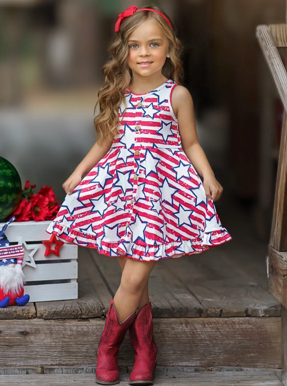 She Loves Stars and Stripes Ruffle Hem Sundress