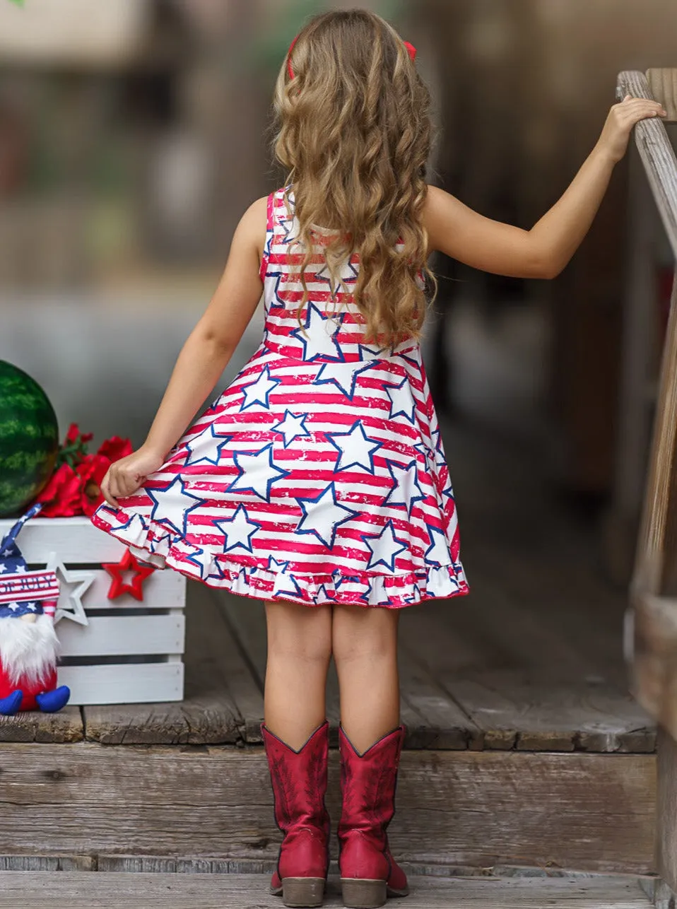 She Loves Stars and Stripes Ruffle Hem Sundress