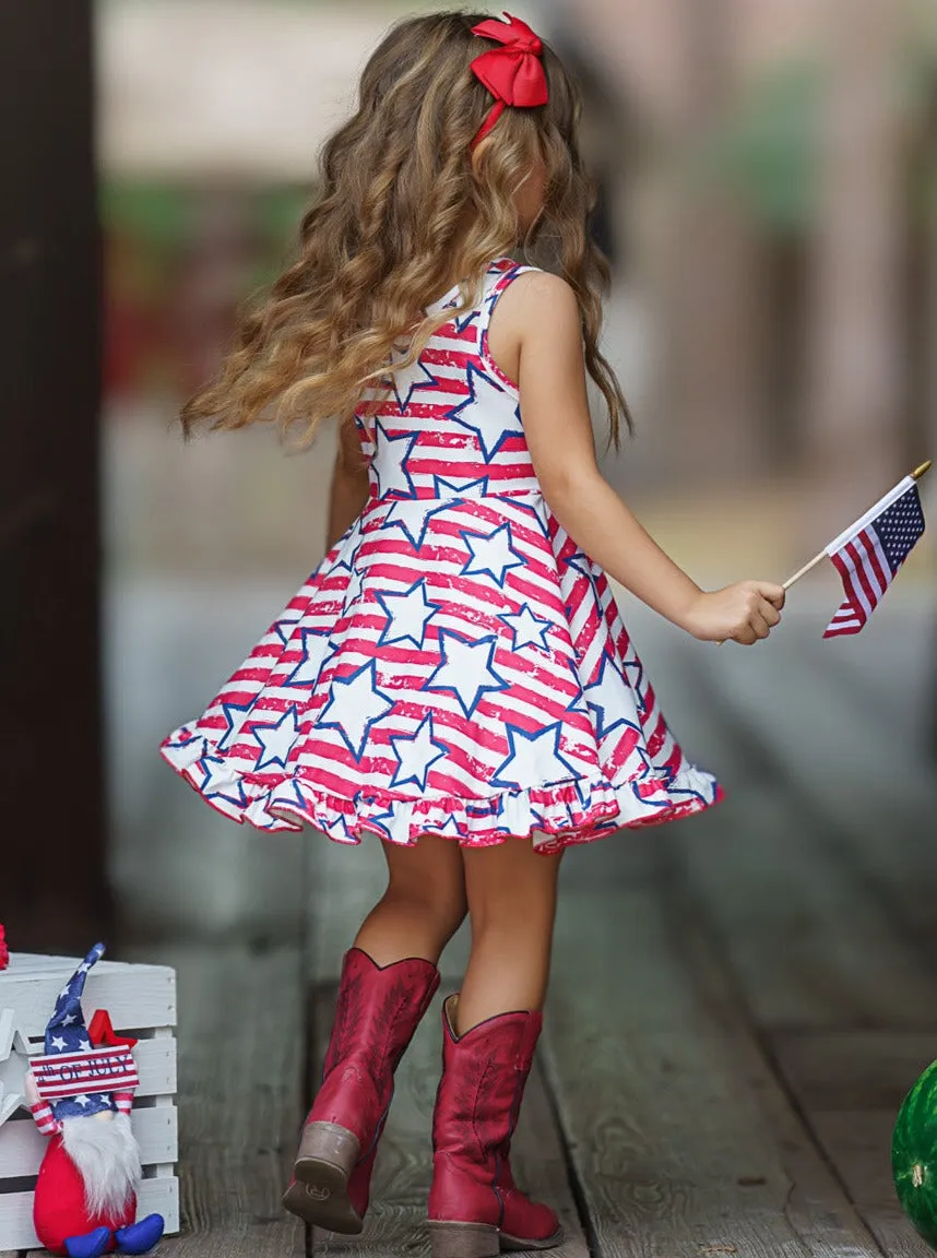 She Loves Stars and Stripes Ruffle Hem Sundress